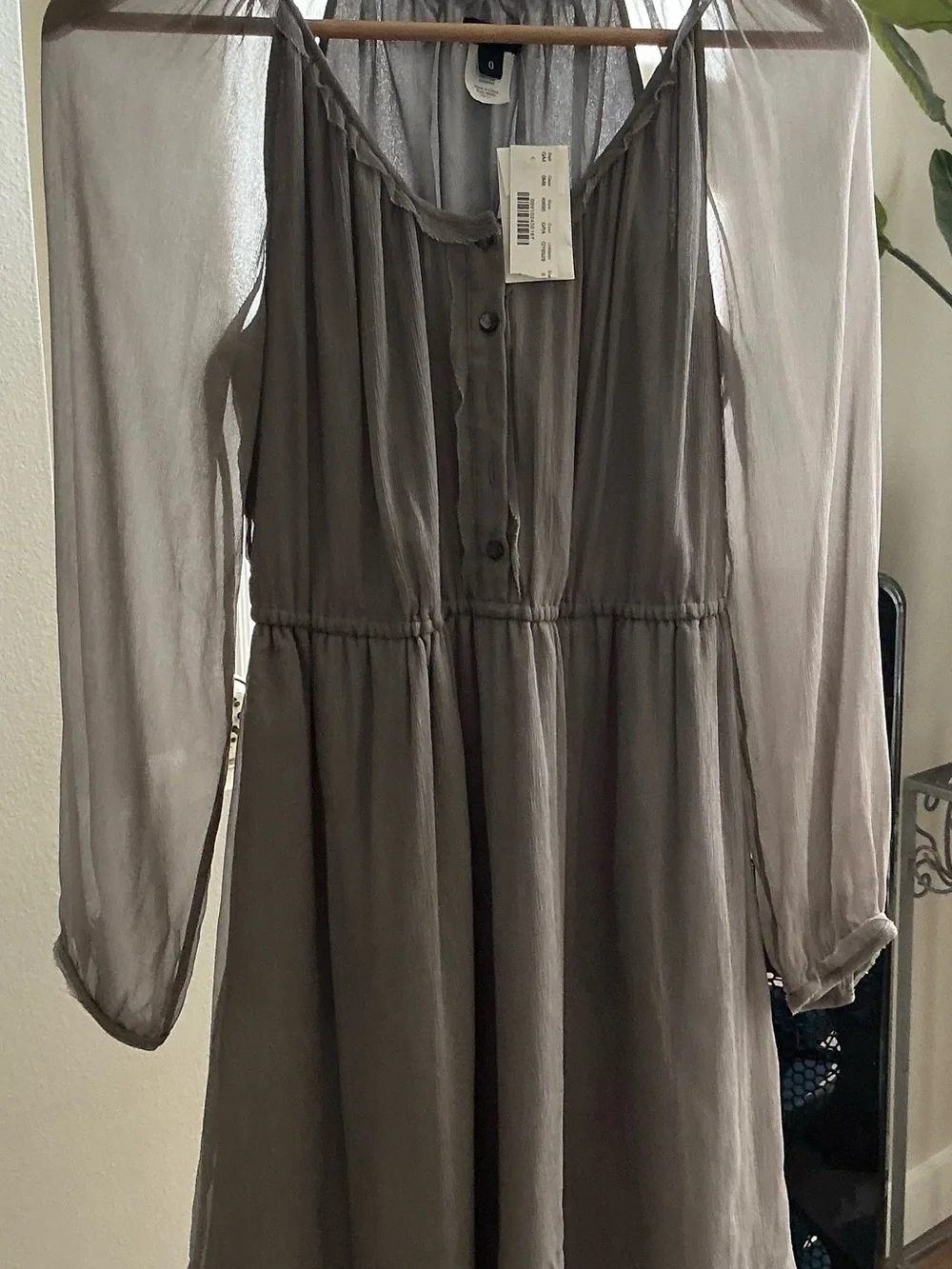 J. Crew Taupe Sheer Pleated Button-Front Mini Dress